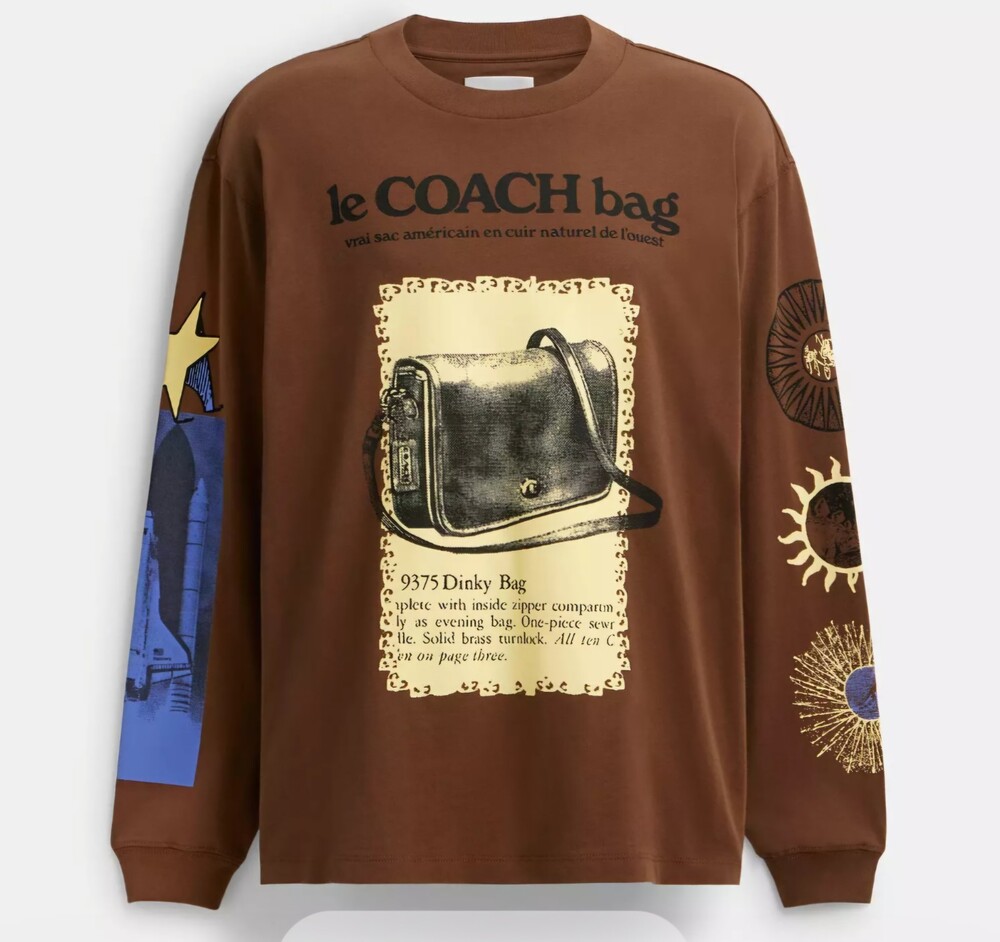 Coach Graphic Print  9375 Dinky Bag Longsleeve Tshirt HTF Brown Organic Cotton